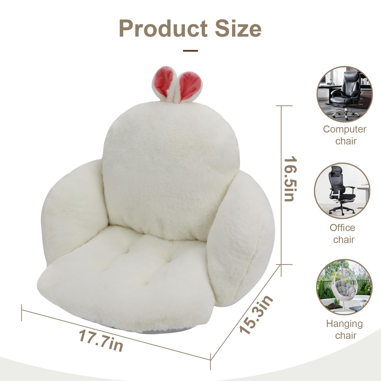 QYA Computer Chair Cushion White, Cute Seat Cushion with Backrest Non-Slip, Kawaii Chair Pillow for Gamer Chair, Comfy Chair Cushion for Bedroom (32"x 18", White Bunny)