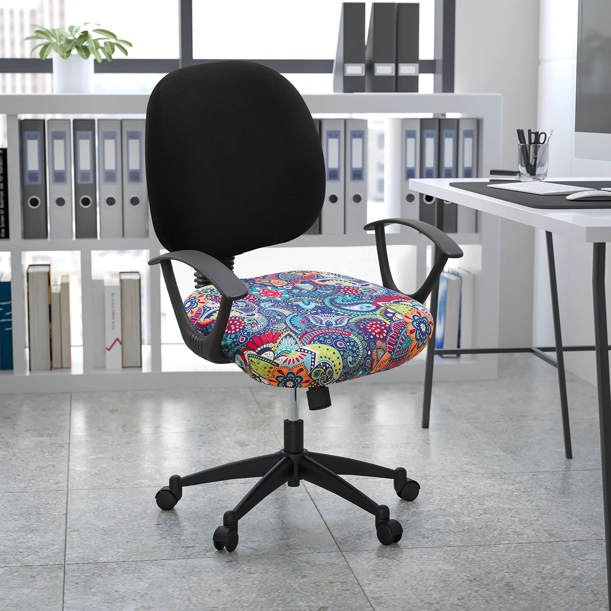 smiry Printed Office Computer Chair Seat Covers, Soft Stretch Washable Universal Rotating Desk Chair Seat Cushion Protectors - Paisley