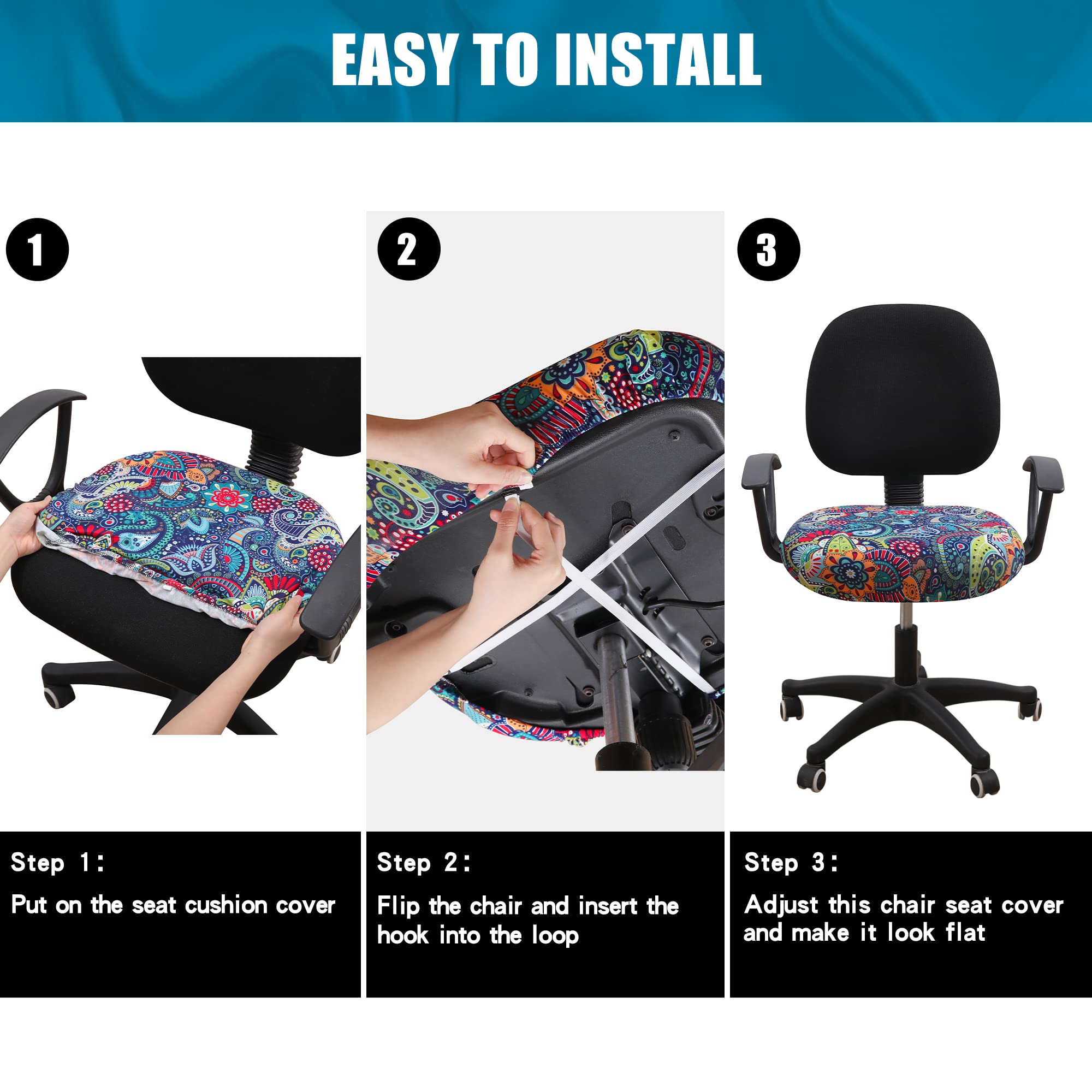 smiry Printed Office Computer Chair Seat Covers, Soft Stretch Washable Universal Rotating Desk Chair Seat Cushion Protectors - Paisley