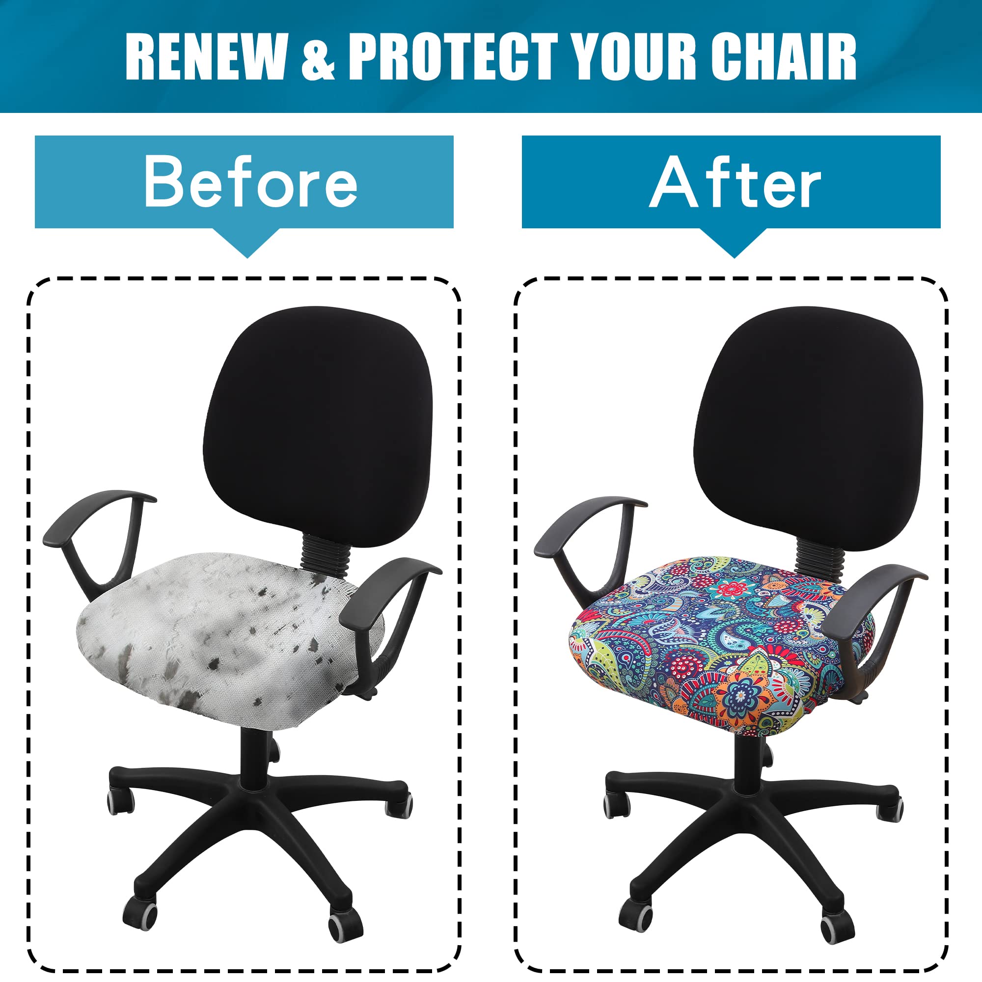 smiry Printed Office Computer Chair Seat Covers, Soft Stretch Washable Universal Rotating Desk Chair Seat Cushion Protectors - Paisley