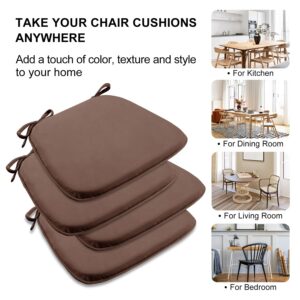 Wellsin Chair Cushions for Dining Chairs 4 Pack, Memory Foam Seat Cushions for Kitchen Chairs, 17"x16"x1.5" Kitchen Chair Cushions with Ties,Brown