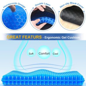 Gel Seat Cushion, Large Cooling Gel Cushion Breathable Honeycomb Chair Pads Gel Cushion with Non-Slip Cover for Home Office Chair Car Seat Wheelchair Absorbs Body Pressure Points, As Seen on TV