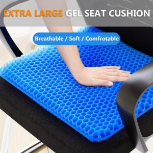 Gel Seat Cushion, Large Cooling Gel Cushion Breathable Honeycomb Chair Pads Gel Cushion with Non-Slip Cover for Home Office Chair Car Seat Wheelchair Absorbs Body Pressure Points, As Seen on TV