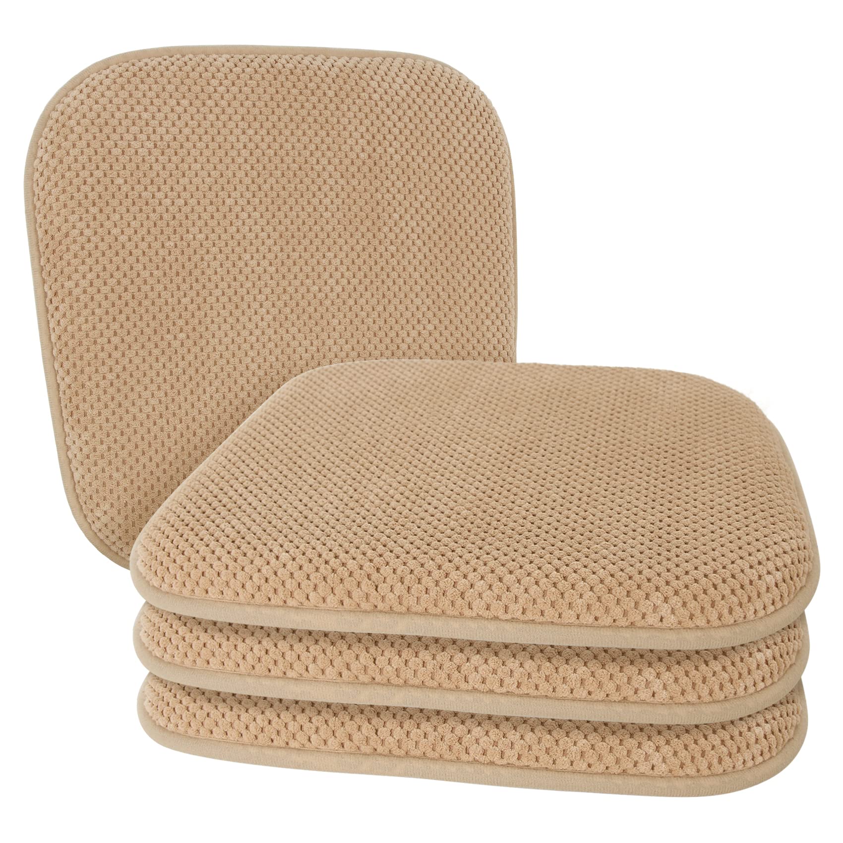 PAGGED Khaki Kitchen Dining Chairs Cushions Set of 4 Non Slip Foam Patio Seat Cushions Washable Soft Thick Pads Large Wooden Metal Tapered Chair Cushions,17" x 16"