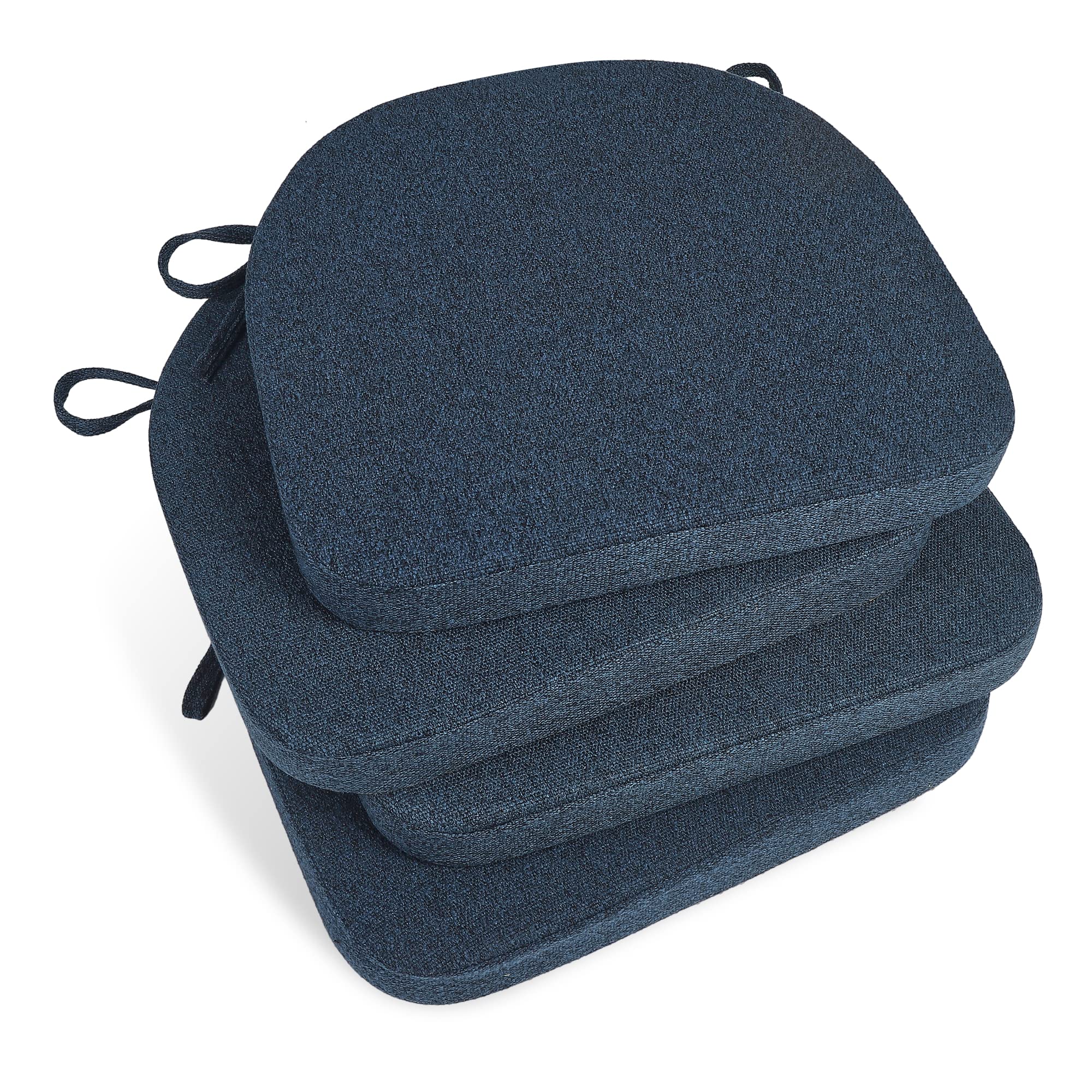 Tromlycs Chair Cushions for Dining Chairs Kitchen Pads 4 Pack Room Seat Indoor U Shaped Non Slip with Ties Set 16x17 Inch Navy Blue