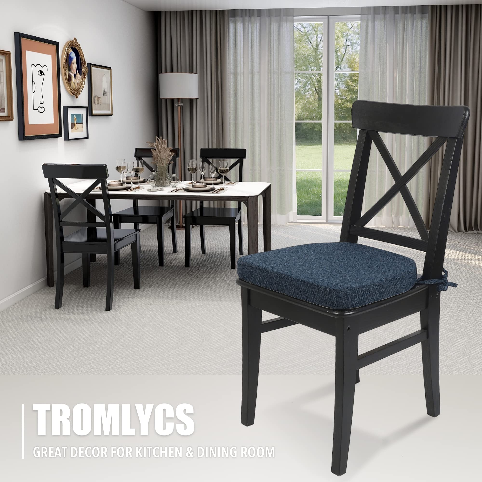 Tromlycs Chair Cushions for Dining Chairs Kitchen Pads 4 Pack Room Seat Indoor U Shaped Non Slip with Ties Set 16x17 Inch Navy Blue