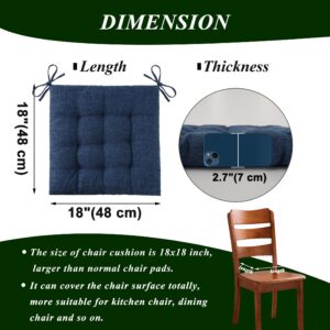 FlyGulls Chair Cushions for Dining Chairs Set of 4 Square Seat Cushion 18"x18" Office Chair Cushion Thick and Soft Kitchen Chair Pads with Ties, Navy