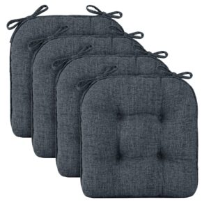 Wellsin Chair Cushions for Dining Chairs 4 Pack, 15.5" X 15.5" Kitchen Chair Cushions with Ties and Non-Slip Backing, Tufted Shredded Memory Foam Kitchen Chair Pads, Navy