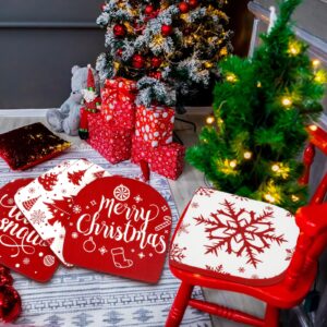 Barydat 4 Pcs Christmas Chair Cushions with Ties for Dining Chairs 16''x16'' Memory Foam Snowflake Xmas Tree Pattern Chair Pad Non Slip Seat Cushion with Washable Cover for Home Kitchen Office Holiday