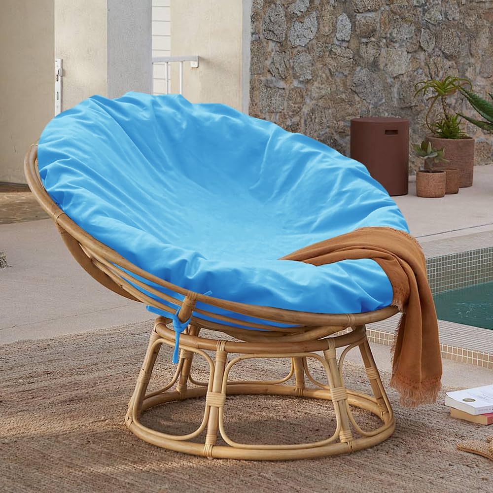 Papasan Cushion Cover Only,Water Resistant Papasan Chair Cushion Slipcover for Outdoor lndoor,Skin-Friendly Soft Machine Washable Unfading Zippered Cover for Round Egg Chair Cushion(Sky-Blue 50in)