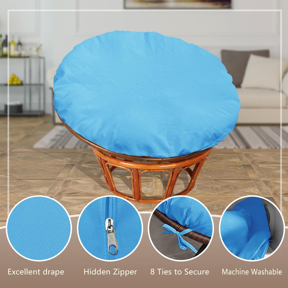 Papasan Cushion Cover Only,Water Resistant Papasan Chair Cushion Slipcover for Outdoor lndoor,Skin-Friendly Soft Machine Washable Unfading Zippered Cover for Round Egg Chair Cushion(Sky-Blue 50in)