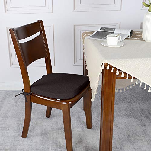 Shinnwa Chair Cushions for Dining Chairs Pad Indoor Non Slip Kitchen Room Metal Wooden Seat Cushion Pads with Ties [15 x 15.5 inches] Dark Brown