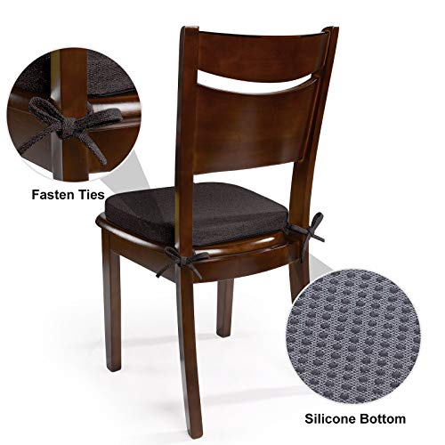 Shinnwa Chair Cushions for Dining Chairs Pad Indoor Non Slip Kitchen Room Metal Wooden Seat Cushion Pads with Ties [15 x 15.5 inches] Dark Brown