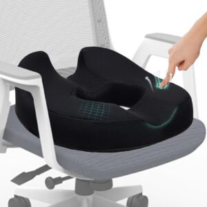 donut pillow chair seat cushion for tailbone pain relief, memory foam firm coccyx pad donut cushion for long sitting, office chair, gaming chair and car seat cushion - black 15.5 * 17.5 * 5.5in