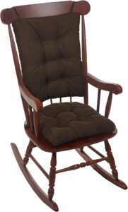 klear vu omega non-slip rocking chair cushion set with thick padding and tufted design, includes seat pad & back pillow with ties for living room rocker, 17x17 inches, 2 piece set, chocolate