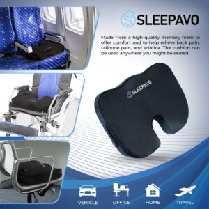 Sleepavo Soft Memory Foam Seat Cushion for Office Chair - Pillow for Sciatica, Coccyx, Back, Tailbone and Lower Back Pain Relief - Orthopedic Chair Pad for Lumbar Support in Office Desk, Car, Airplane