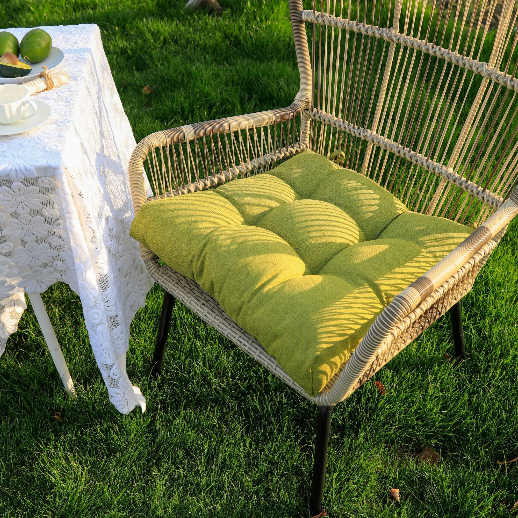 Faible Poisson Outdoor Chair Cushions Set of 2, Patio Furniture Floor Cushions, 21 x 21 Inch Square Seat Back Tufted Cushion, Dining Chairs Pads, Yellow Green