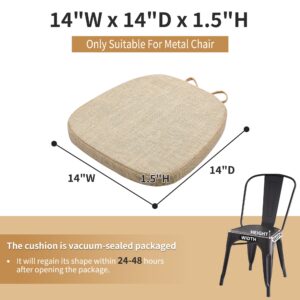 baibu 14x14 Inches Metal Chairs Cushions with Ties Set of 4, Non-Slip Metal Dining Chair Pads Kitchen Chair Cushions with Machine Washable Cover - 4 Cushions Only (Natural Linen, 14x14x1.5in)