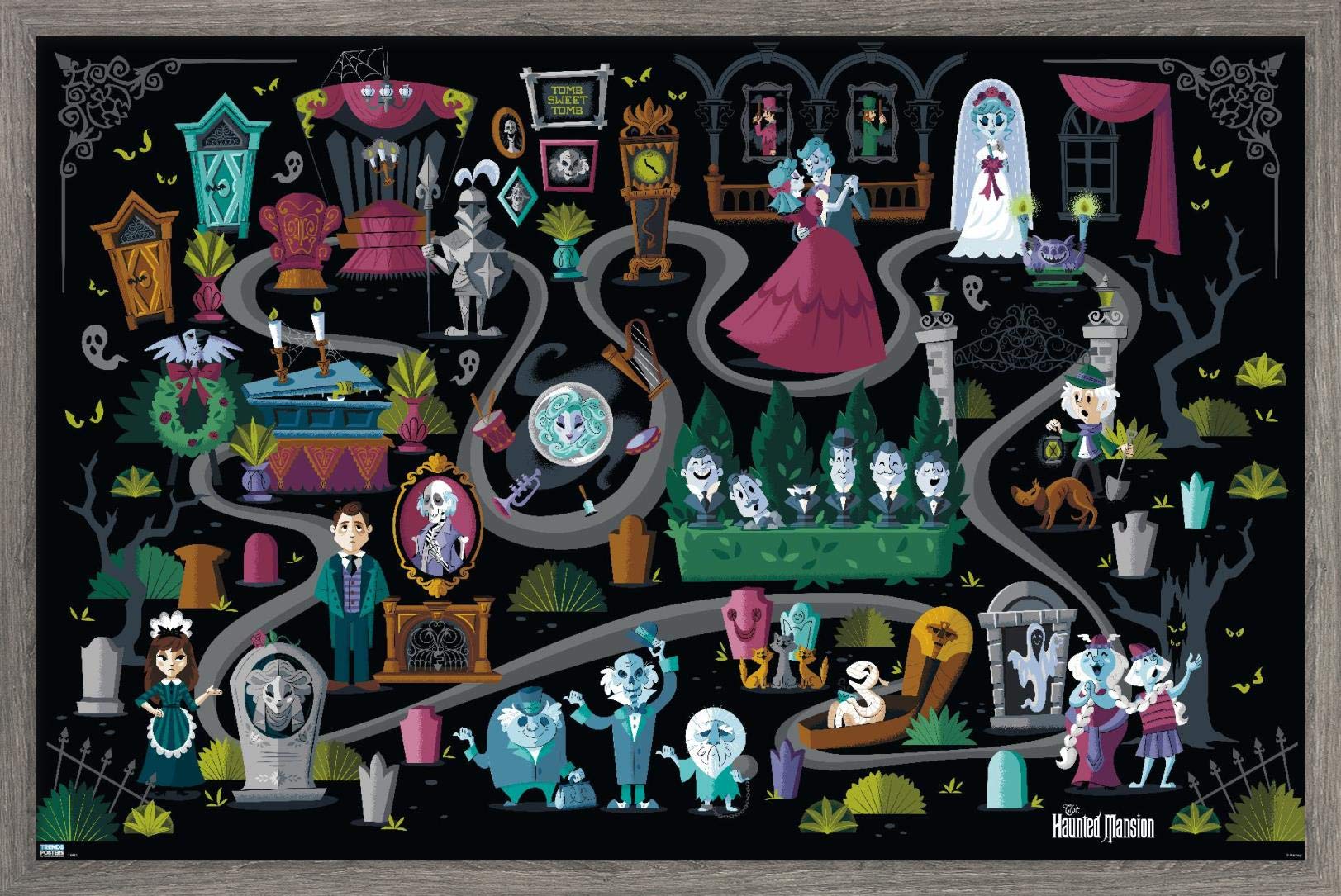 Trends International Disney Haunted Mansion - Map Wall Poster, 14.72" x 22.37", Barnwood Framed Version