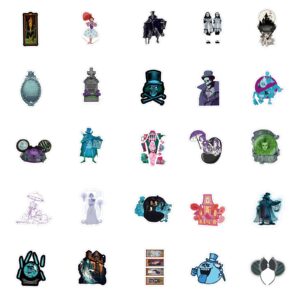 67Pcs Haunted Mansion Stickers Pack, Education Cute Cartoon Vinyl Waterproof Sticker Decals for Water Bottle, Laptop, Phone, Scrapbooking, Journaling Gifts for Kids Teens Adults for Party Supply