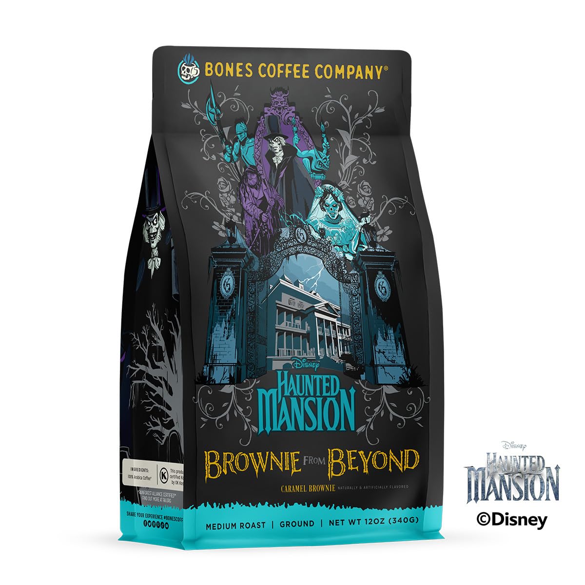 Bones Coffee Company Brownie from Beyond Whole Coffee Beans Caramel Brownie Flavor | 12 oz Flavored Coffee Gifts Low Acid Medium Roast Coffee Inspired by Disney's Haunted Mansion (Whole Bean)