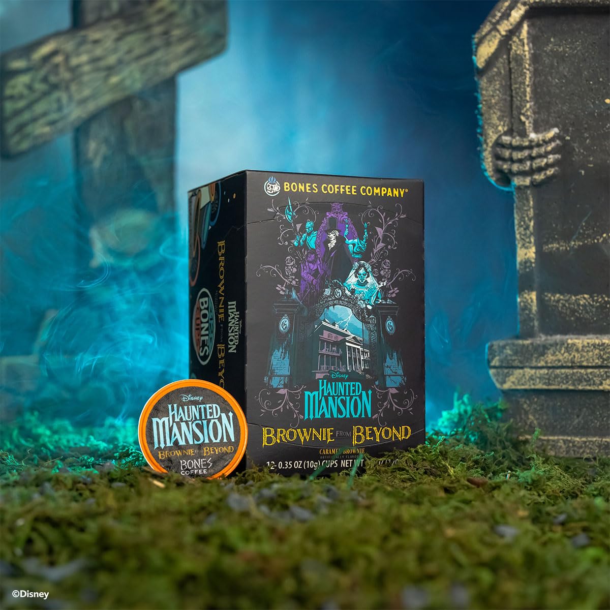 Bones Coffee Company Haunted Mansion Brownie From Beyond Coffee Pods Caramel Brownie Flavor Single-Serve Keurig Coffee Pods 1.0 & 2.0 Keurig Coffee Machine Compatible, Low Acid Medium Roast (12 ct)