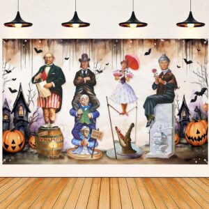 large haunted mansion portraits banner halloween decoration,vintage horror poster halloween party photo booth props wall decor inside outdoor halloween decorations 5.9x3.6