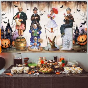 Large Haunted Mansion Portraits Banner Halloween Decoration,Vintage Horror Poster Halloween Party Photo Booth Props Wall Decor Inside Outdoor Halloween Decorations 5.9x3.6