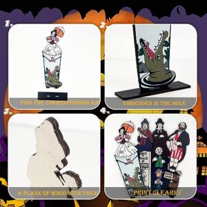 4pcs Haunted Mansion Stretching Portraits Halloween Decoration Haunted Mansion Wooden Centerpiece Signs Halloween Vintage Halloween Table Decorations for Home Decor