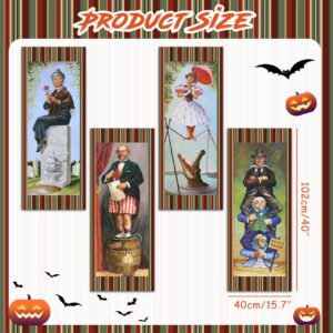 Large set of 4 Haunted Mansion Stretching Portraits Outdoor Vinyl Halloween Decoration, Haunted Mansion Backdrop Halloween Vintage Horror Poster for Home Wall Decor Art Photo Hanging Banner