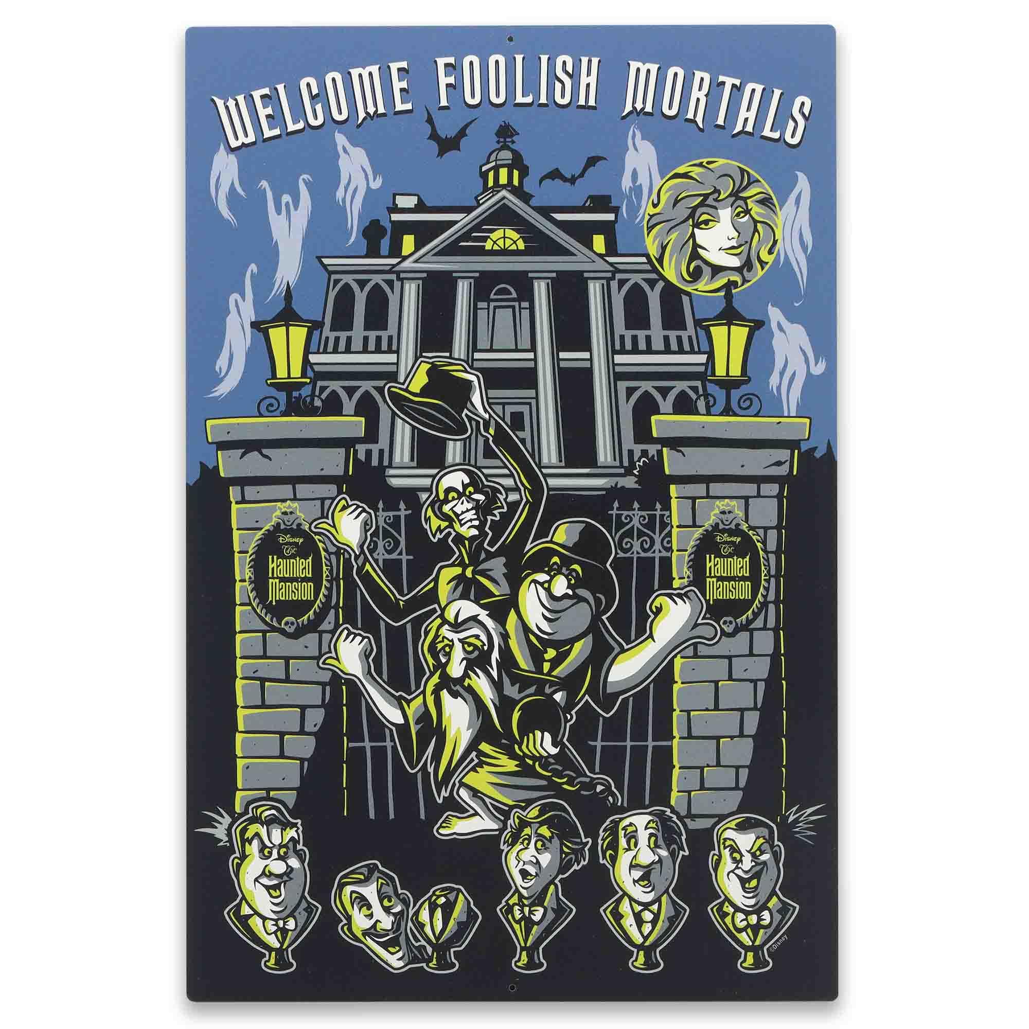 Disney Haunted Mansion Welcome Foolish Mortals Metal Sign - Fun Haunted Mansion Sign for Halloween Decor