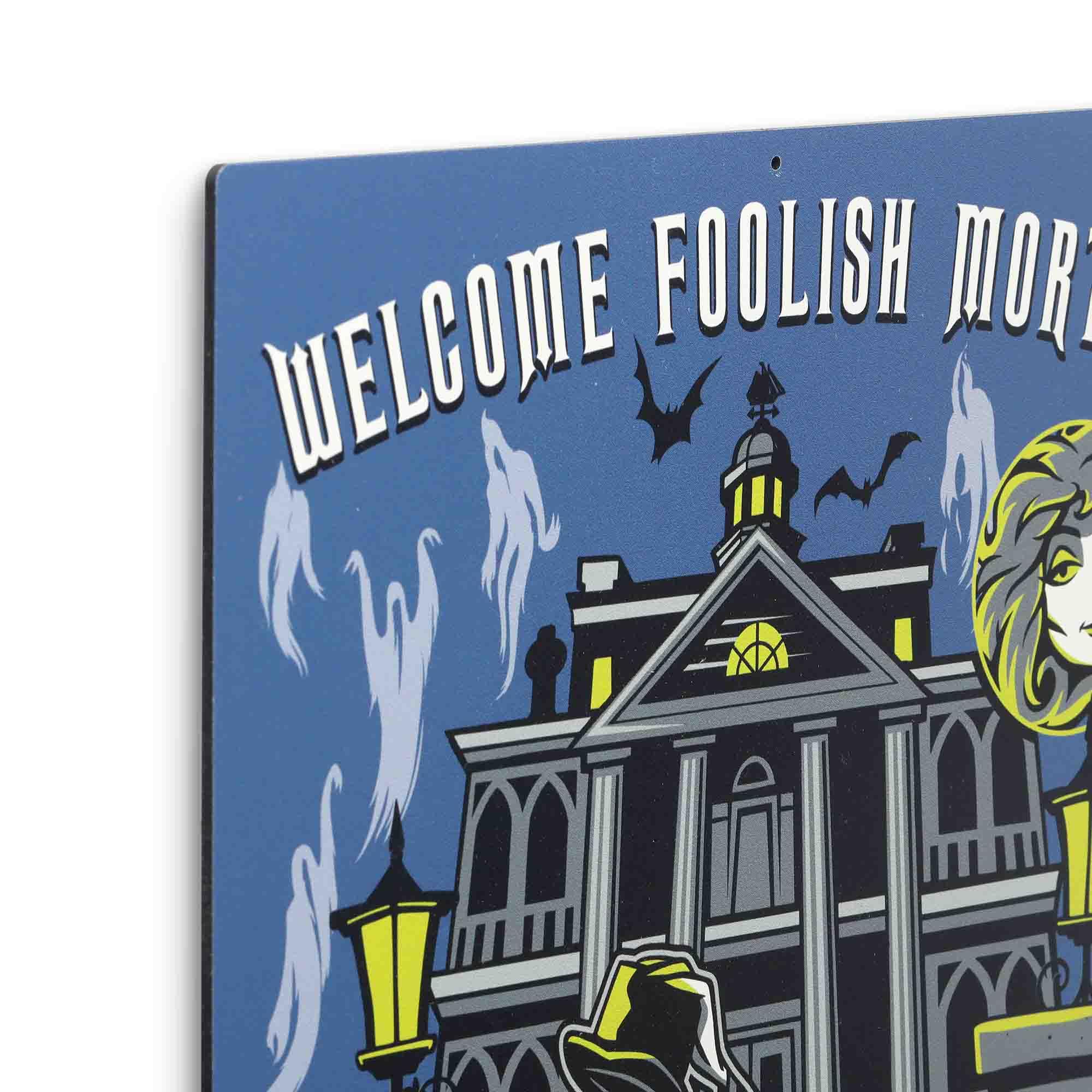 Disney Haunted Mansion Welcome Foolish Mortals Metal Sign - Fun Haunted Mansion Sign for Halloween Decor