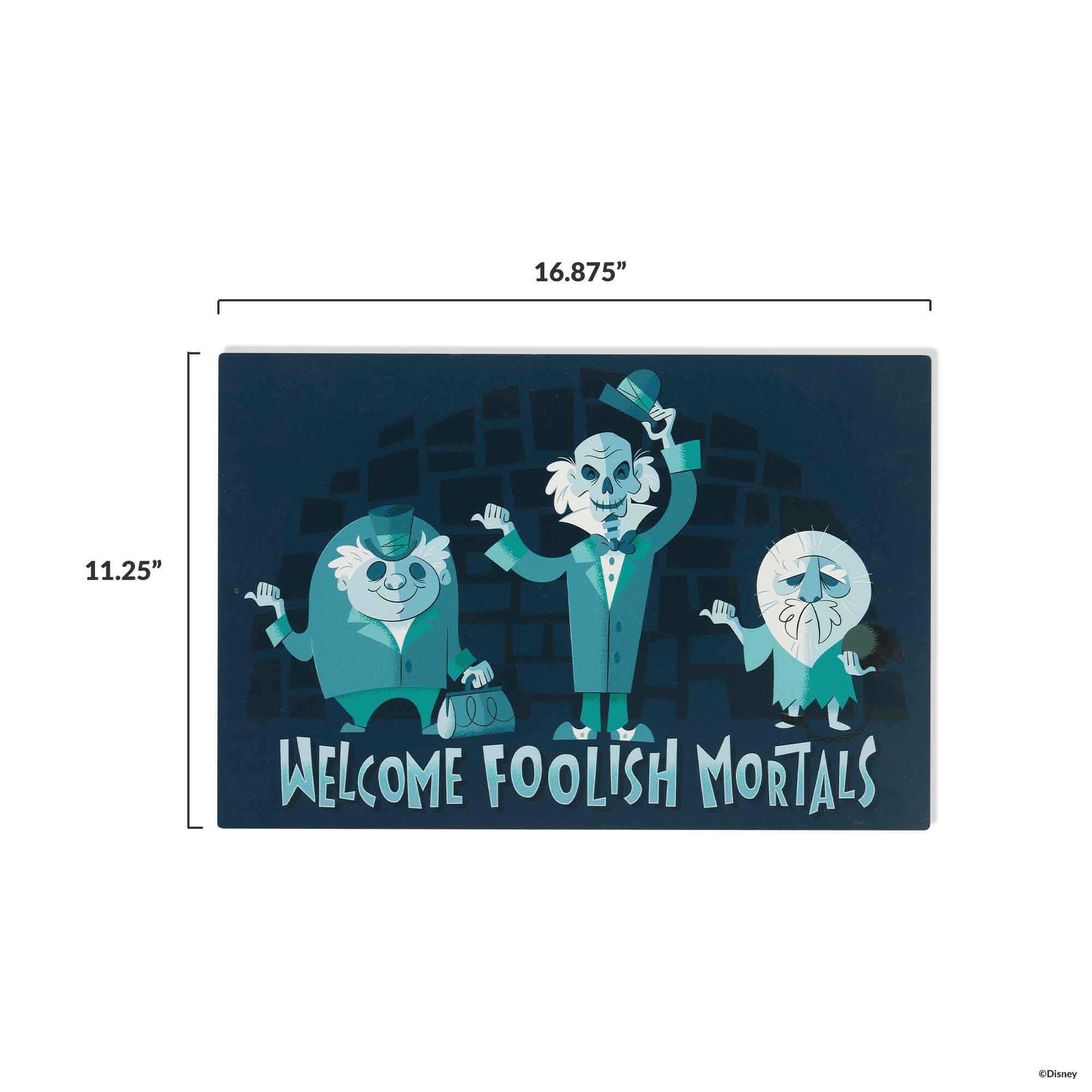 Disney Haunted Mansion Hitchhiking Ghosts Welcome Foolish Mortals Metal Sign - Fun Hitchhiking Ghosts Sign for Halloween Decor