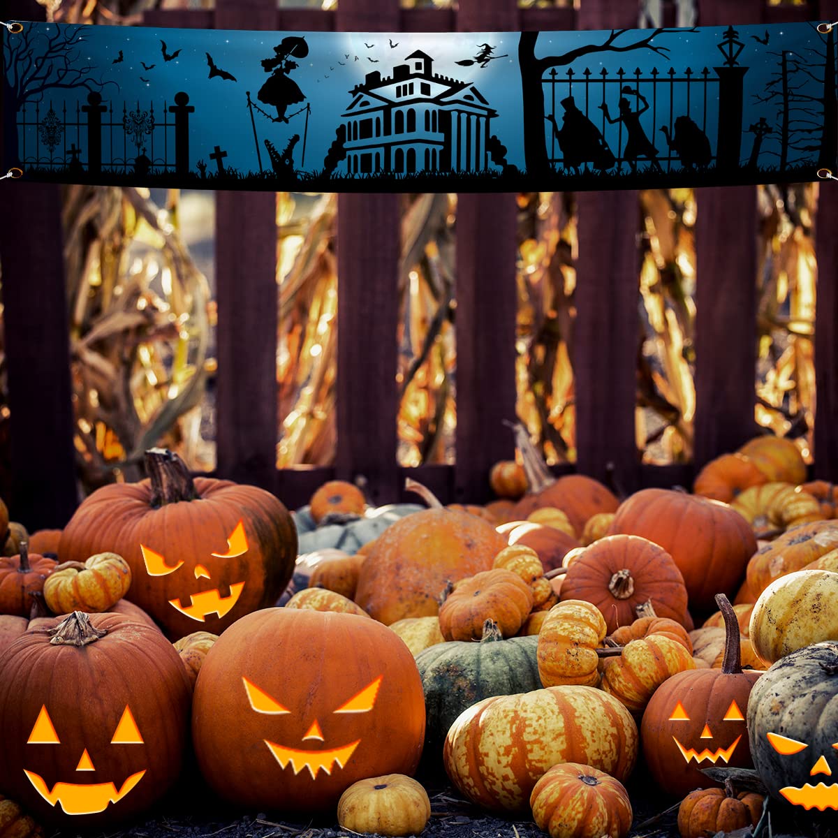 Haunted Mansion Decoration,Halloween Party Supplies Hitchhiking Ghosts Yard Sign Banner for Happy Halloween Party Decoration