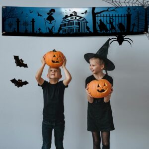 Haunted Mansion Decoration,Halloween Party Supplies Hitchhiking Ghosts Yard Sign Banner for Happy Halloween Party Decoration