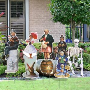 Haiyumaoyi Haunted Mansion Plastic Sculpture, 4pcs Halloween Yard Decorations with Stakes, Black