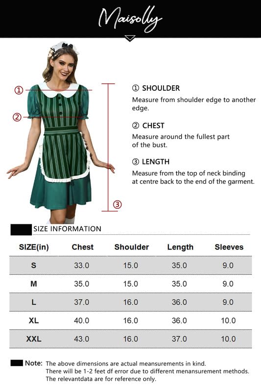 Maisolly Halloween Women's Short Sleeve Maid Haunted mansion Castmember Cosplay Party Costume Outfit L