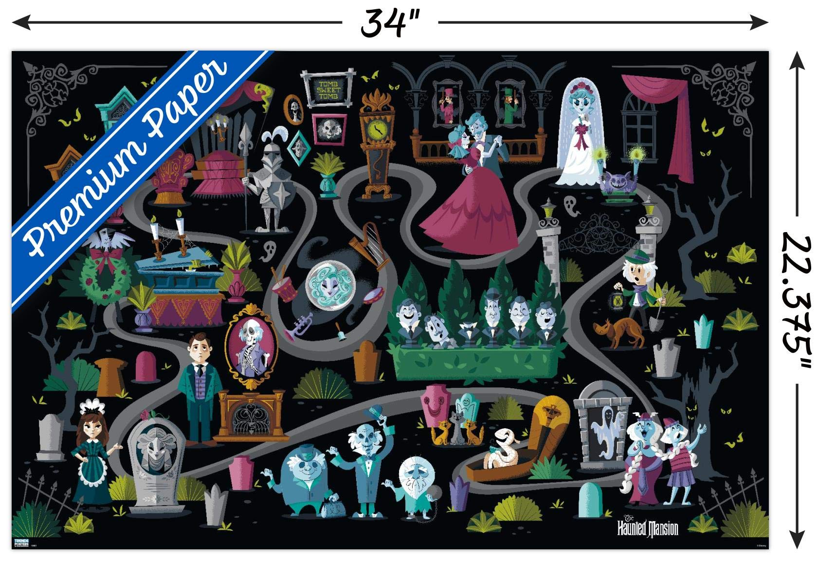 Trends International Disney Haunted Mansion - Map Wall Poster, 22.37" x 34.00", Premium Unframed Version