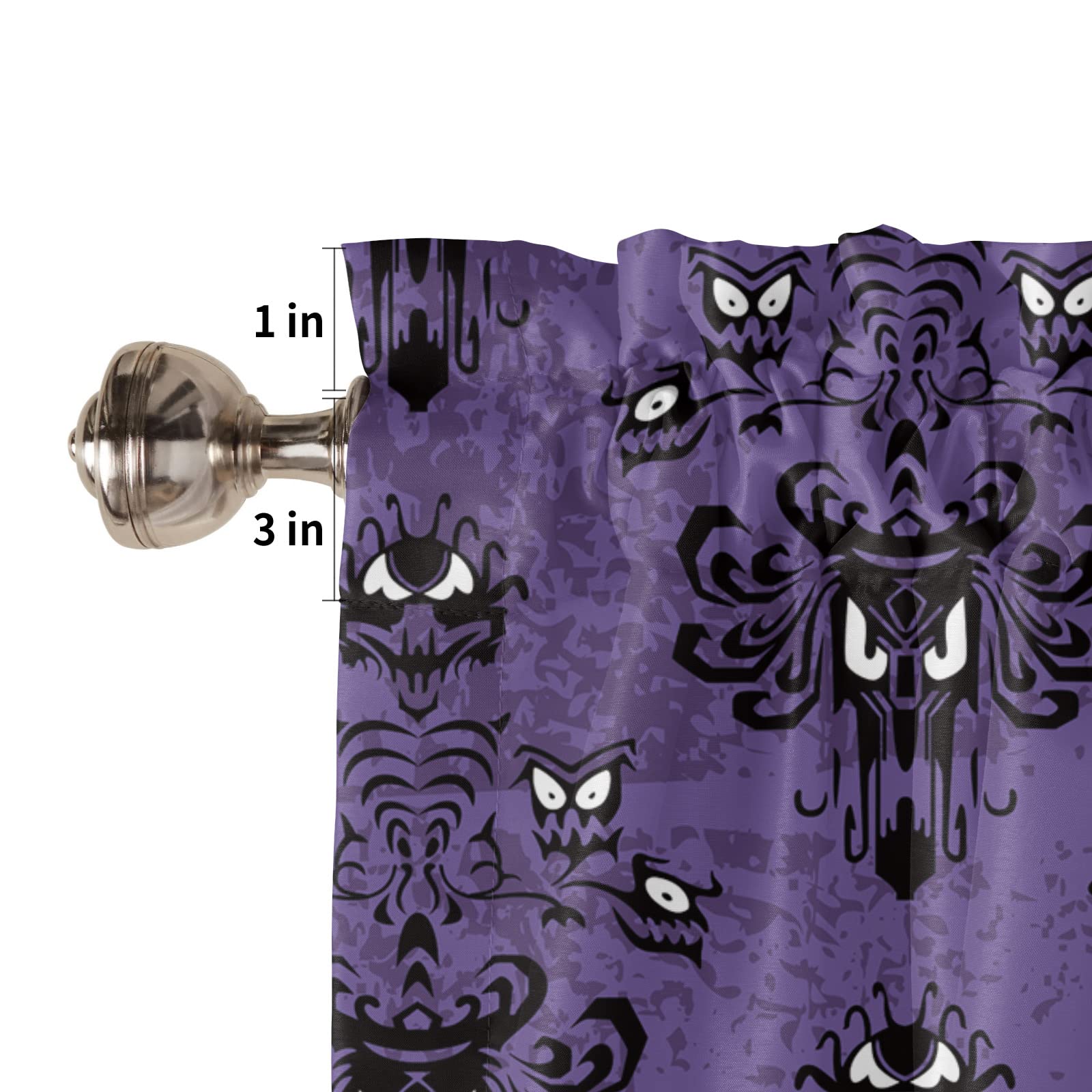 BestLives Halloween Curtain Valance for Windows Haunted Mansion Ghost Purple Rod Pocket Valance Window Treatments 1 Panel Short Curtains for Kitchen Windows Bathroom 54 x 18 inch