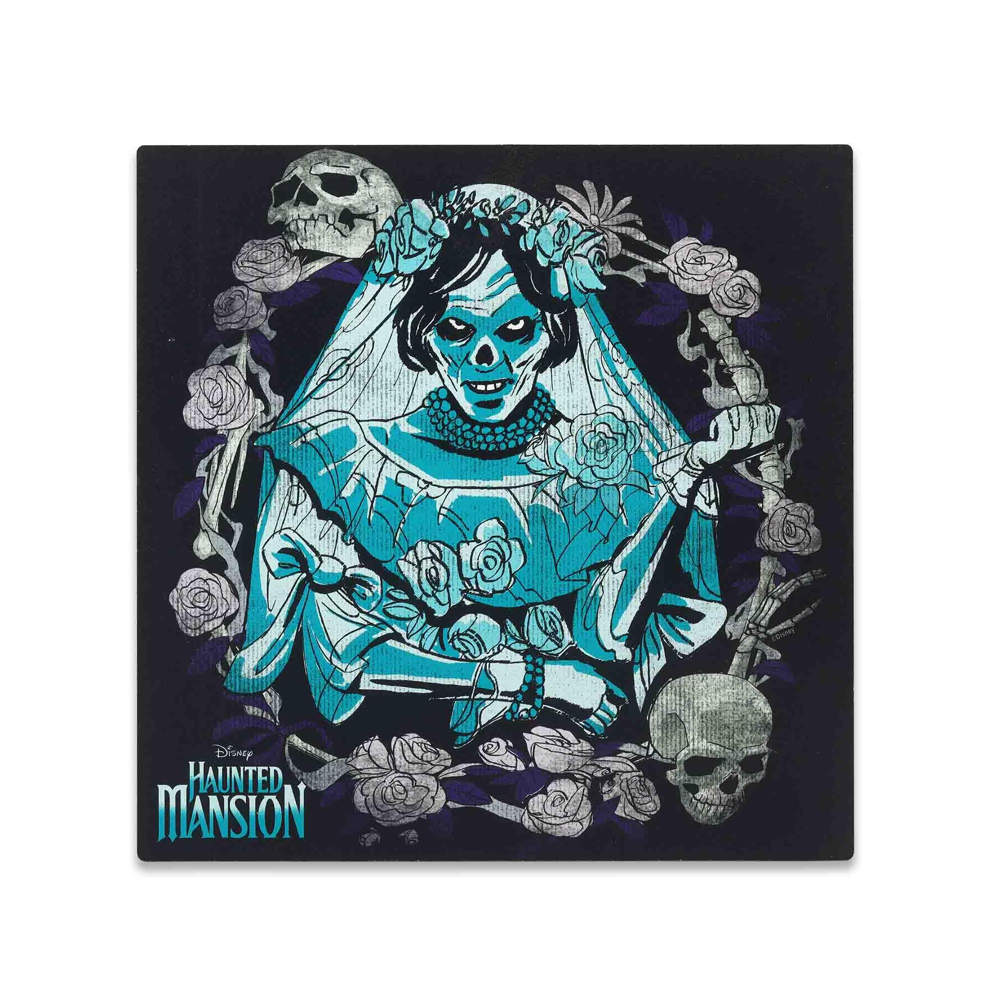 Disney Haunted Mansion Bride and Skull Wreath Wood Wall Decor - Spooky Haunted Mansion Sign for Halloween Decor