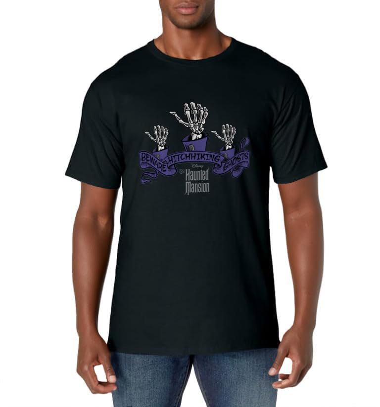 The Haunted Mansion Beware Hitchhiking Ghosts Retro Logo T-Shirt