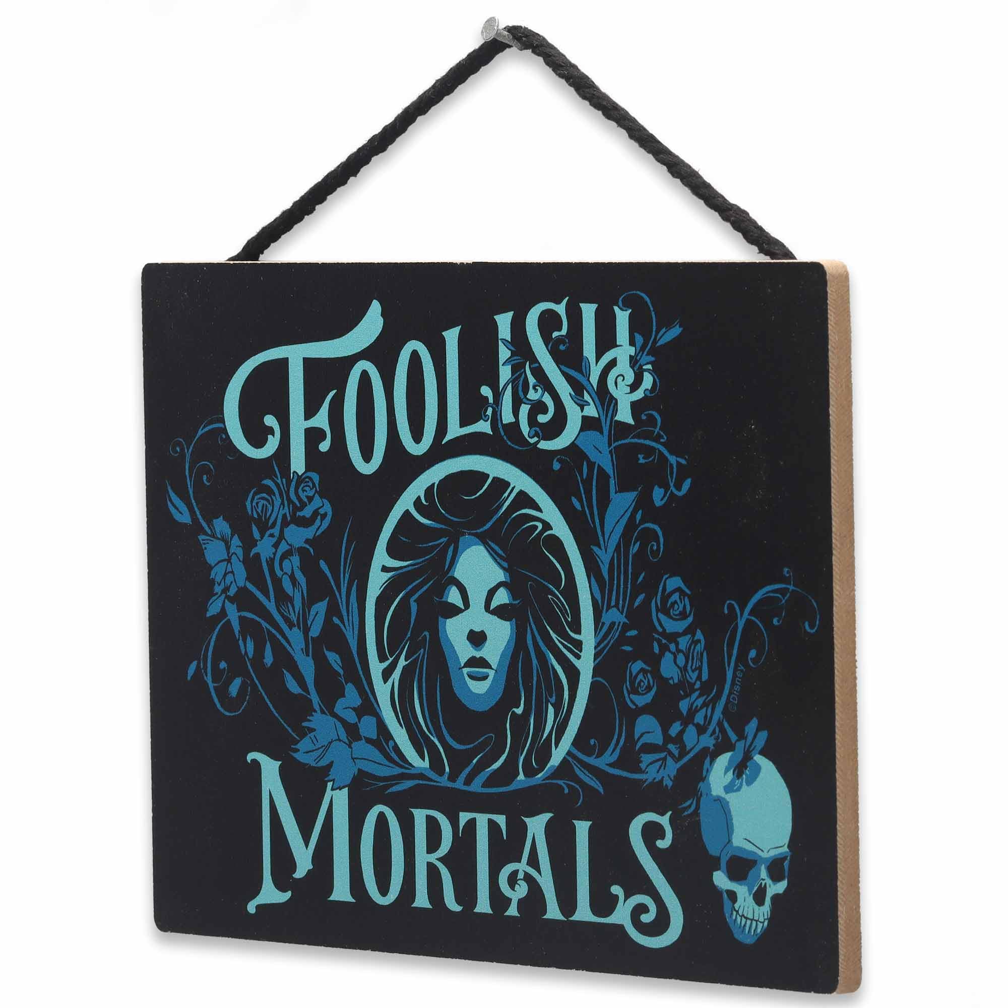 Disney Haunted Mansion Foolish Mortals Hanging Wood Wall Decor - Spooky Foolish Mortals Sign for Halloween Decor