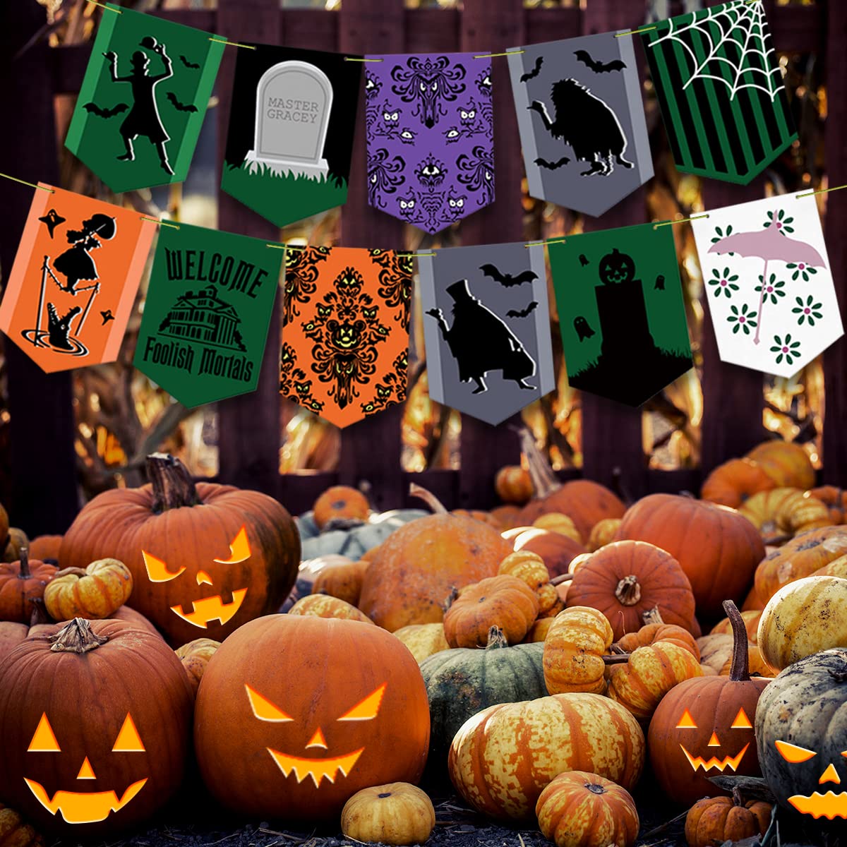 Haunted Mansion Decoration-Halloween Party Banner Decoration,11pcs Halloween Hitchhiking Ghosts Hanging Fireplace Banner Garland for Happy Halloween Party Decoration