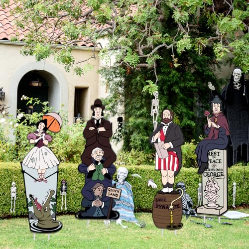 Haunted Mansion Stretching Portraits Yard Signs with Stakes Halloween Vintage Props for Outdoor Lawn Garden Decor Party Supplies（4PCS）