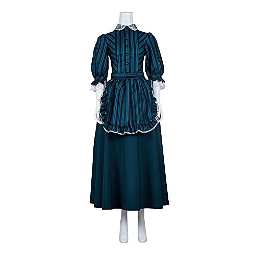 BYHai The Haunted Mansion Maid Costume Cosplay Cast Members Costume Dress Outfit with Apron Headband for Women L, Green, Large