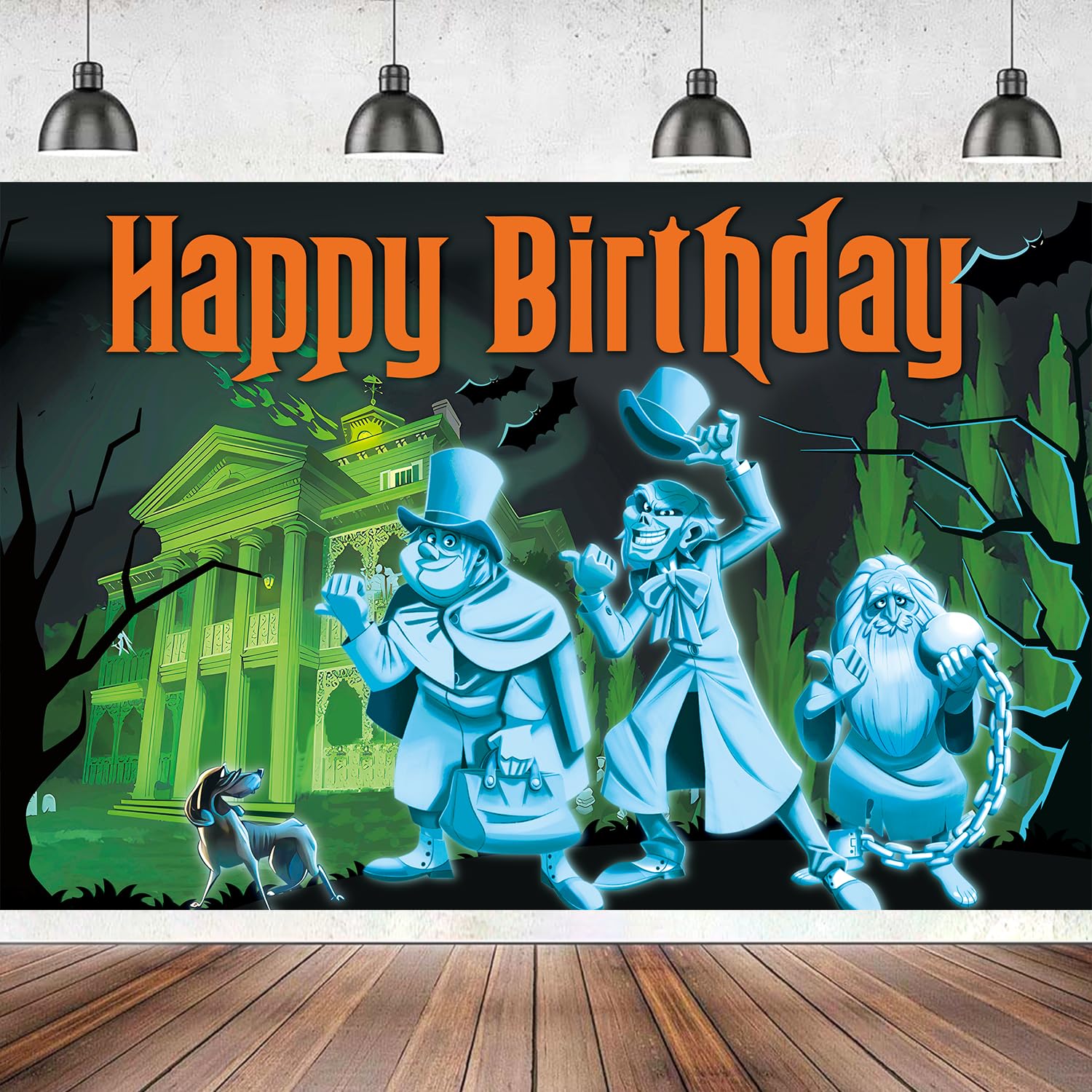 5x3FT Haunted House Birthday Decorations Banner, Halloween Haunted House Decor Happy Birthday Banner, Cartoon Halloween Haunted House Birthday Party Supplies Photography Decorations