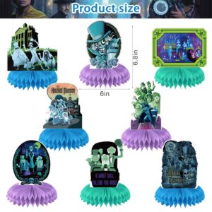 Haunted Mansion Party Decorations Honeycomb Centerpiece, 8 Pieces Halloween Horror Theme 3D Double Side Cake Toppers Table Centerpieces, Haunted Mansion Photo Backdrop for Kids Birthday Party