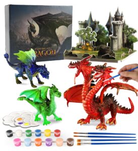 yileqi paint your own dragons painting kit, dragon toys arts and crafts for kids age 4 5 6 7 8 9 years old, dragon party favor art supplies diy activities kit for kids birthday gift