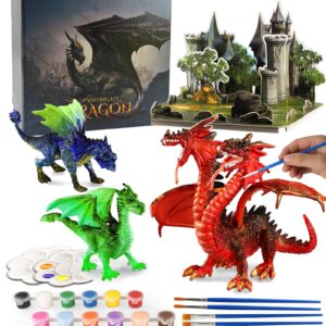 Yileqi Paint Your Own Dragons Painting Kit, Dragon Toys Arts and Crafts for Kids Age 4 5 6 7 8 9 Years Old, Dragon Party Favor Art Supplies DIY Activities Kit for Kids Birthday Gift