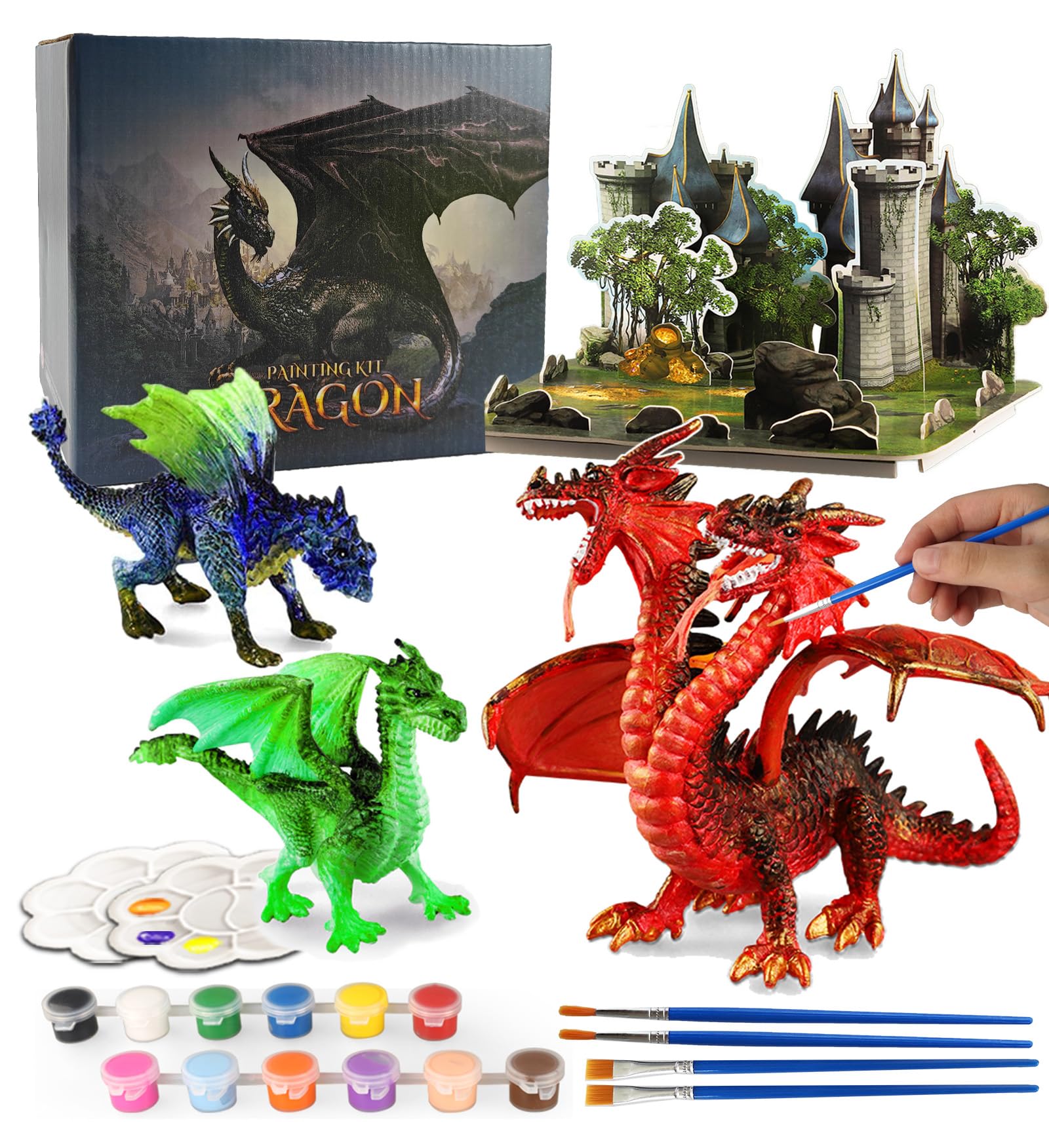 Yileqi Paint Your Own Dragons Painting Kit, Dragon Toys Arts and Crafts for Kids Age 4 5 6 7 8 9 Years Old, Dragon Party Favor Art Supplies DIY Activities Kit for Kids Birthday Gift